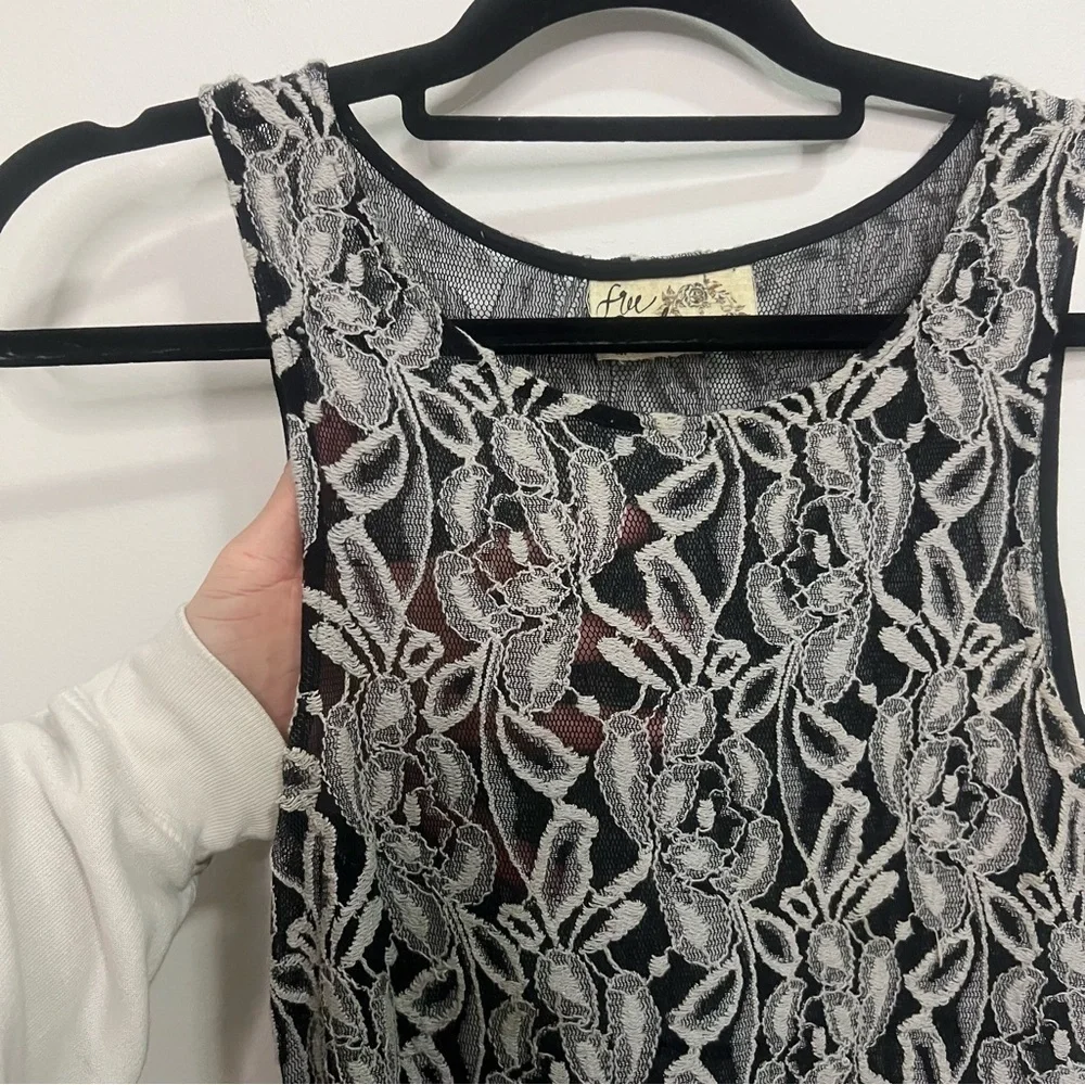 Free People Forever and Ever Lace Slip Dress Black and Gray Mini Dress Boho
